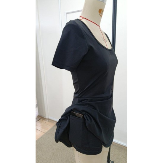 Kadın Kısa Kollu Kare Yakalı Cep Detaylı Dalgıç Elbise Tulum, 31914