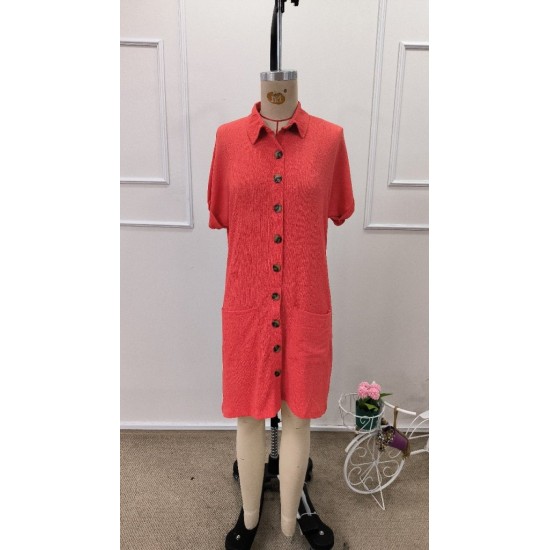 Kadın Kısa Kollu önden Düğmeli Cep Detaylı Mini Bürümcük Elbise , 31929