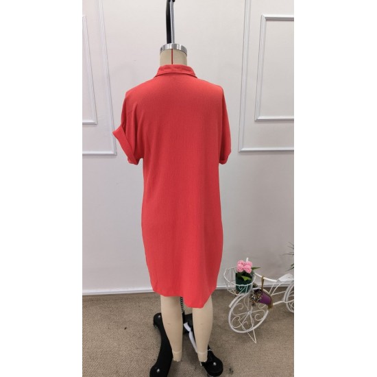 Kadın Kısa Kollu önden Düğmeli Cep Detaylı Mini Bürümcük Elbise , 31929