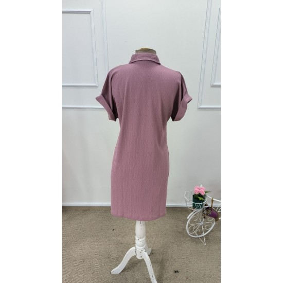 Kadın Kısa Kollu önden Düğmeli Cep Detaylı Mini Bürümcük Elbise , 31928