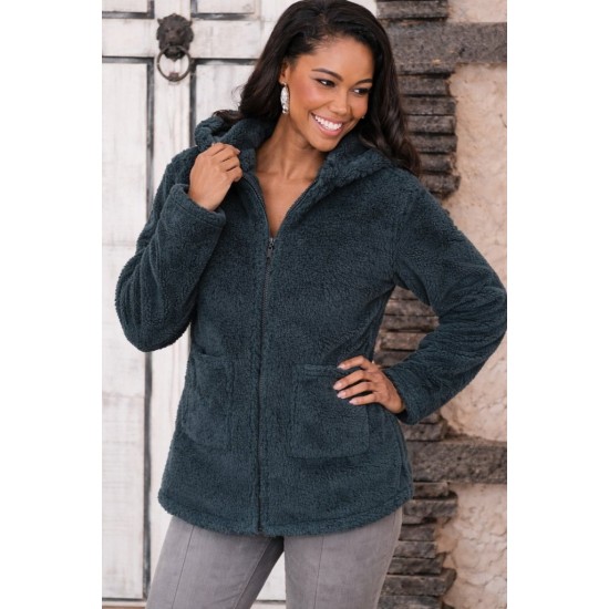 Kadın Uzun Kollu Kapşonlu önden Fermuarlı Cepli Welsoft Ceket, 31927