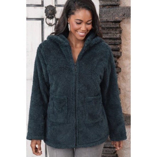 Kadın Uzun Kollu Kapşonlu önden Fermuarlı Cepli Welsoft Ceket, 31927