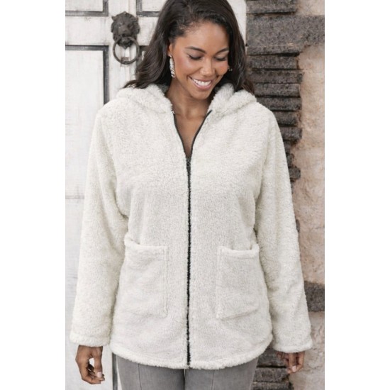 Kadın Uzun Kollu Kapşonlu önden Fermuarlı Cepli Welsoft Ceket, 31926