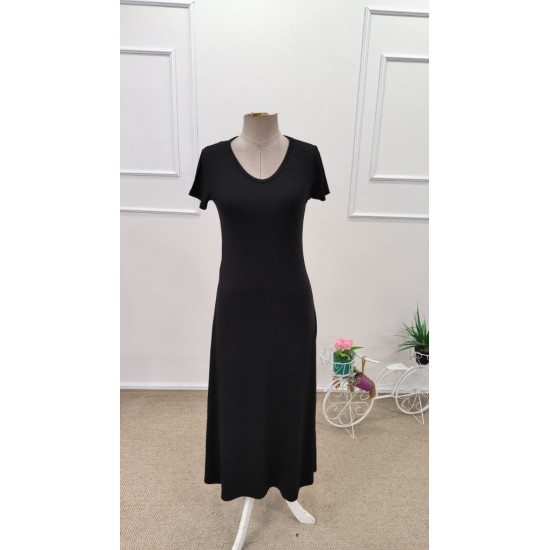 Kadın Kısa Kollu V Yakalı Yırtmaçlı Midi Viskon Elbise , 31951