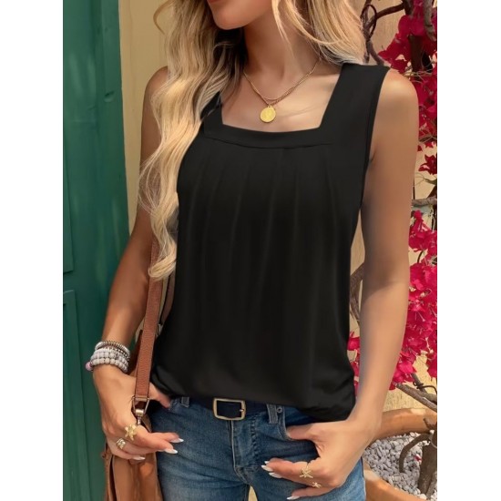 Kadın Askılı Geometrik Yaka Detaylı Pileli Viskon Bluz, 31948