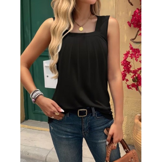 Kadın Askılı Geometrik Yaka Detaylı Pileli Viskon Bluz, 31948