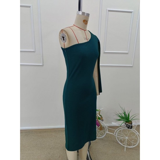 Kadın Tek Omuzu Açık Omuzdan Pelerinli Midi Ithal Krep Elbise , 31947