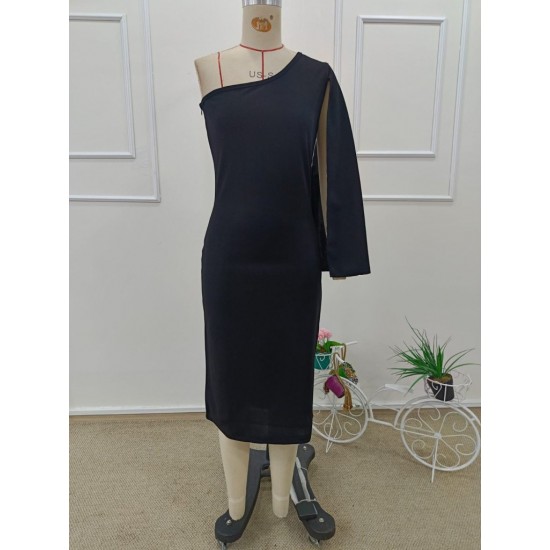 Kadın Tek Omuzu Açık Omuzdan Pelerinli Midi Ithal Krep Elbise , 31944