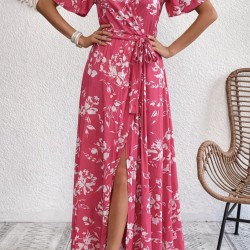 Kadın Ip Askılı Kısa Kollu Kruvaze Yakalı Yırtmaçlı Desenli Süprem Elbise, 31942 Kadın Ip Askılı Kısa Kollu Kruvaze Yakalı Yırtmaçlı Desenli Süprem Elbise, 31942