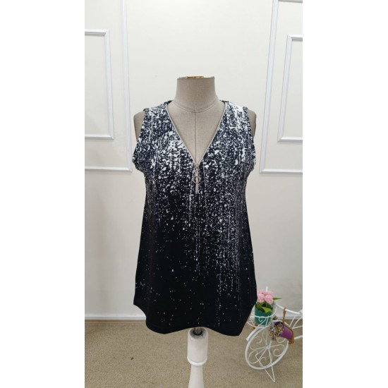 Kadın Askılı Fermuarlı Desenli Uzun Süprem Bluz , 31939