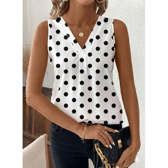 Kadın Askılı V Yakalı Puantiyeli Süprem Bluz , 31938