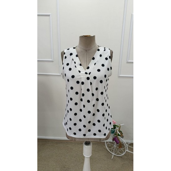 Kadın Askılı V Yakalı Puantiyeli Süprem Bluz , 31938