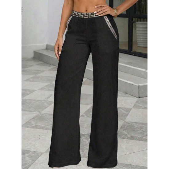 Kadın Yüksek Bel Beli Lastikli Genç Paçalı Ithal Krep Pantolon , 31936