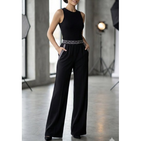 Kadın Yüksek Bel Beli Lastikli Genç Paçalı Ithal Krep Pantolon , 31936