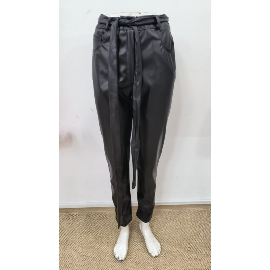 Kadın Yüksek Bel Kuşaklı Deri Pantolon , 31935