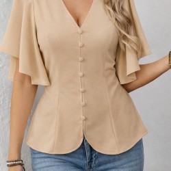 Kadın Kısa Kollu önden Düğmeli Ithal Krep Bluz , 31933 Kadın Kısa Kollu önden Düğmeli Ithal Krep Bluz , 31933