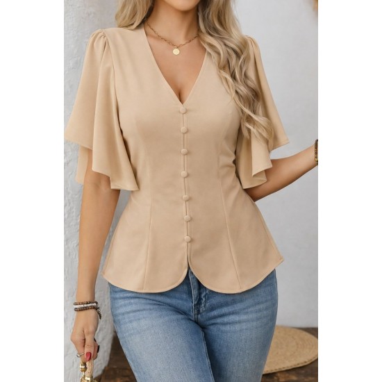 Kadın Kısa Kollu önden Düğmeli Ithal Krep Bluz , 31933 Kadın Kısa Kollu önden Düğmeli Ithal Krep Bluz , 31933