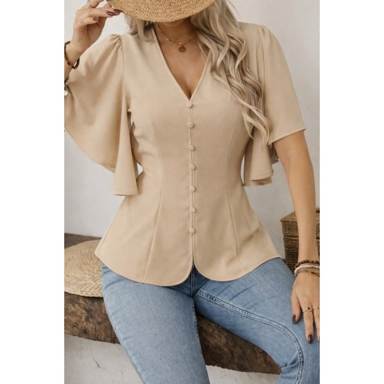 Kadın Kısa Kollu önden Düğmeli Ithal Krep Bluz , 31933 Kadın Kısa Kollu önden Düğmeli Ithal Krep Bluz , 31933