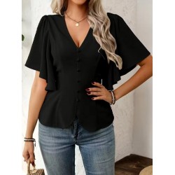 Kadın Kısa Kollu önden Düğmeli Ithal Krep Bluz , 31932