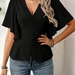 Kadın Kısa Kollu önden Düğmeli Ithal Krep Bluz , 31932 Kadın Kısa Kollu önden Düğmeli Ithal Krep Bluz , 31932