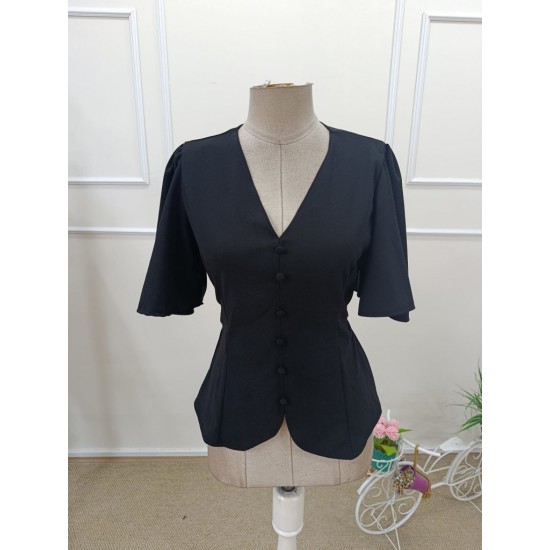 Kadın Kısa Kollu önden Düğmeli Ithal Krep Bluz , 31932 Kadın Kısa Kollu önden Düğmeli Ithal Krep Bluz , 31932