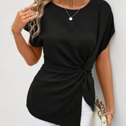 Kadın Kısa Kollu Yuvarlak Yakalı Yandan Sarmal Detaylı Bürümcük Bluz, 31964 Kadın Kısa Kollu Yuvarlak Yakalı Yandan Sarmal Detaylı Bürümcük Bluz, 31964