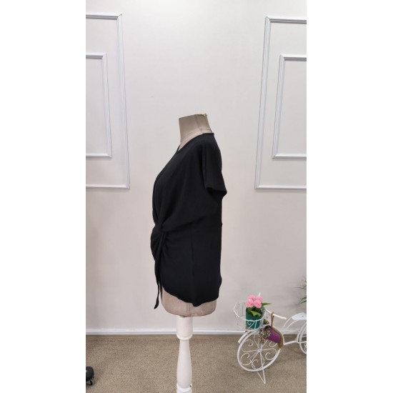 Kadın Kısa Kollu Yuvarlak Yakalı Yandan Sarmal Detaylı Bürümcük Bluz, 31964