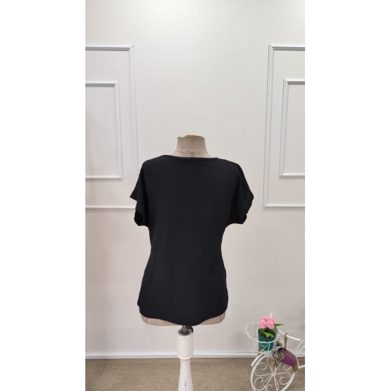 Kadın Kısa Kollu Yuvarlak Yakalı Yandan Sarmal Detaylı Bürümcük Bluz, 31964