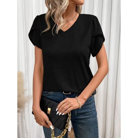 Kadın Kısa Kollu V Yakalı Viskon Bluz , 31956