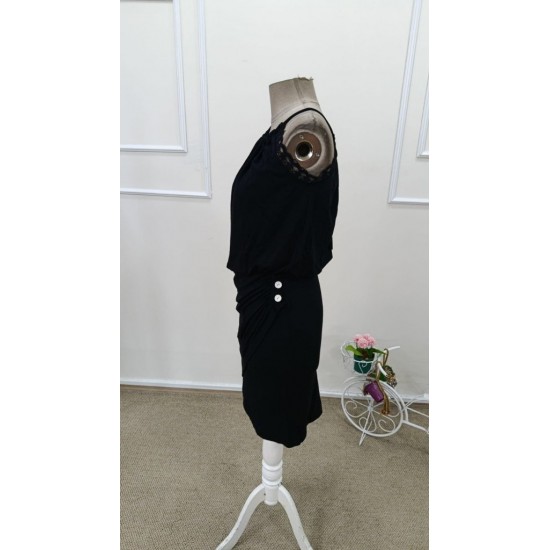 Kadın Yuvarlak Yakalı Arkadan Bağlamalı Düğme Detaylı Asimetrik Kesim Detaylı Kısa Viskon Elbise , 31955