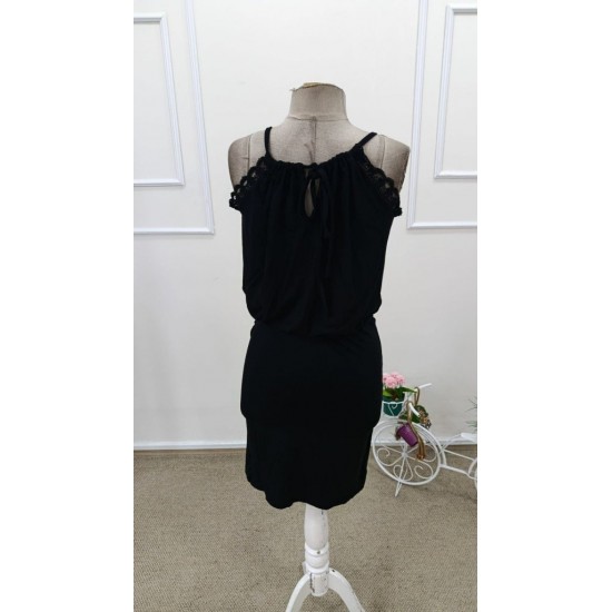 Kadın Yuvarlak Yakalı Arkadan Bağlamalı Düğme Detaylı Asimetrik Kesim Detaylı Kısa Viskon Elbise , 31955