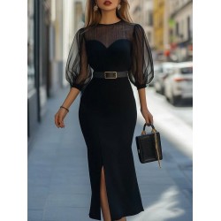 Kadın Truvakar Kollu Bisiklet Yaka Kemersiz Yırtmaç Detaylı Uzun Ithal Krep Elbise , 31954 Kadın Truvakar Kollu Bisiklet Yaka Kemersiz Yırtmaç Detaylı Uzun Ithal Krep Elbise , 31954