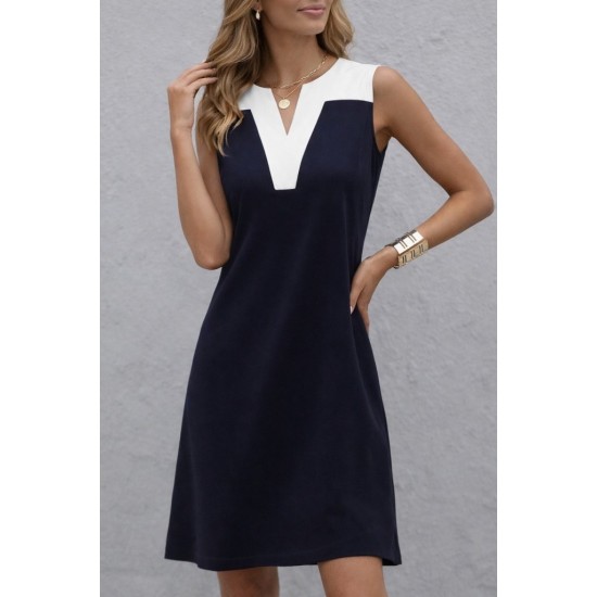 Kadın Askılı V Yakalı çift Renkli Kısa Viskon Iki Iplik Elbise, 31952