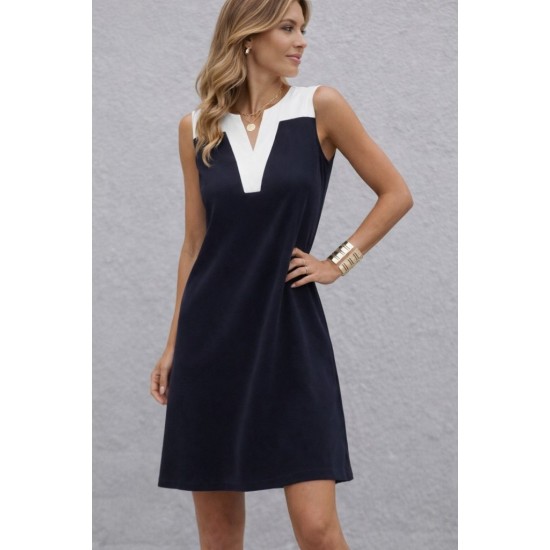Kadın Askılı V Yakalı çift Renkli Kısa Viskon Iki Iplik Elbise, 31952