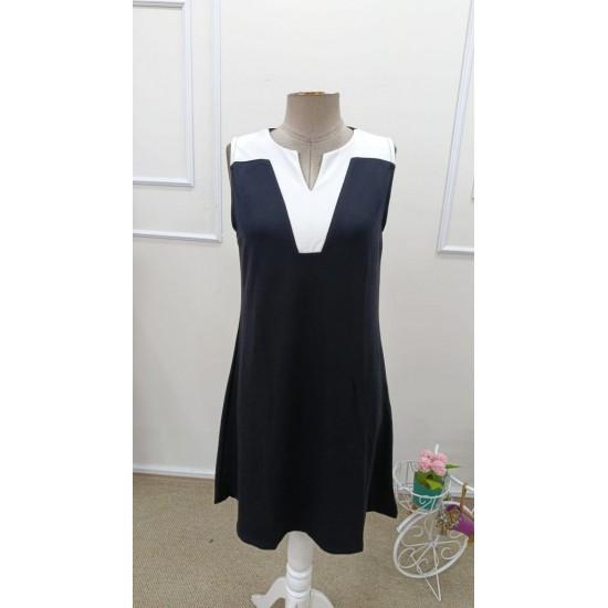 Kadın Askılı V Yakalı çift Renkli Kısa Viskon Iki Iplik Elbise, 31952