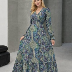 Kadın Uzun Kollu Kruvaze Yakalı Desenli Süprem Maxi Elbise, 31970 Kadın Uzun Kollu Kruvaze Yakalı Desenli Süprem Maxi Elbise, 31970