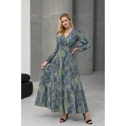 Women' S Long-sleeved, Wrap-neck, Patterned Supreme Maxi Dress, 31970