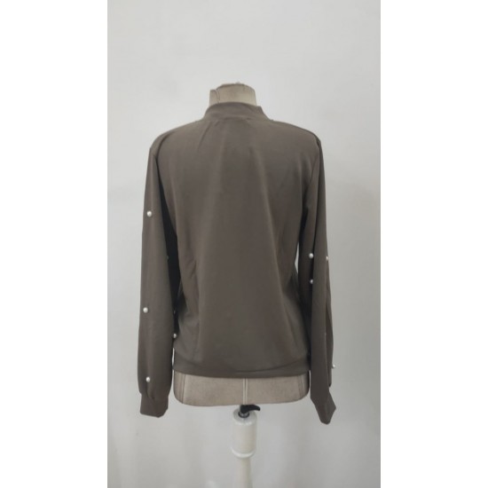 Kadın Uzun Kollu önden Fermuarlı Incili Kısa Modal Ceket , 31972 Kadın Uzun Kollu önden Fermuarlı Incili Kısa Modal Ceket , 31972