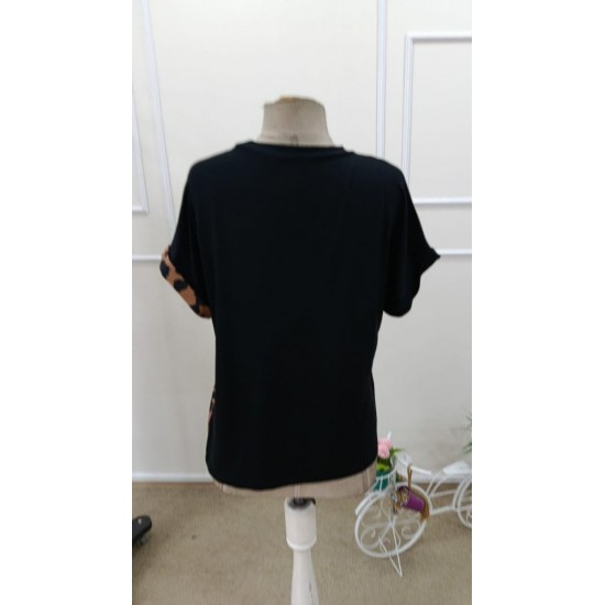 Kadın Kısa Kollu V Yakalı önden Düğmeli Leopar Desen Detaylı Viskon Bluz , 31977