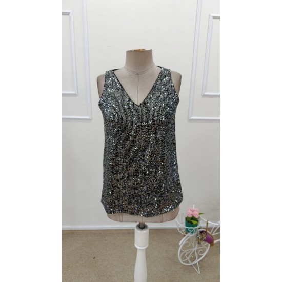 Kadın Askılı V Yakalı Pulpayetli Bluz, 31973