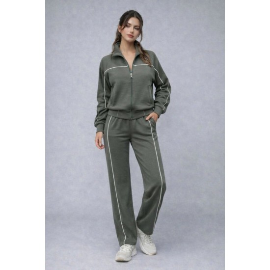 Kadın Uzun Kollu önden Fermuarlı Bluz Ve Pantolon Modal Ikili Takım , 31990