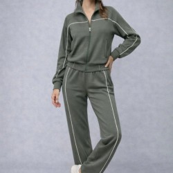 Kadın Uzun Kollu önden Fermuarlı Bluz Ve Pantolon Modal Ikili Takım , 31990