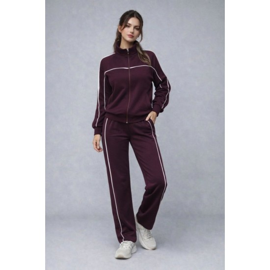 Kadın Uzun Kollu önden Fermuarlı Bluz Ve Pantolon Modal Ikili Takım , 31989