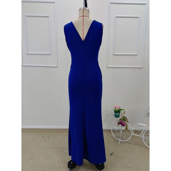 Kadın Ip Askılı Kruvaze Yakalı Yırtmaçlı Uzun Ithal Krep Elbise, 31988