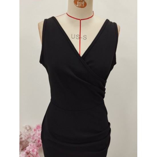 Kadın Ip Askılı Kruvaze Yakalı Yırtmaçlı Uzun Ithal Krep Elbise, 31985