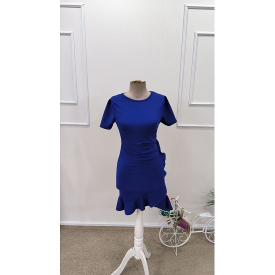 Kadın Kısa Kollu Bisiklet Yaka önden Volanlı Ithal Krep Elbise , 31984