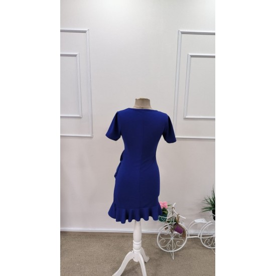 Kadın Kısa Kollu Bisiklet Yaka önden Volanlı Ithal Krep Elbise , 31984