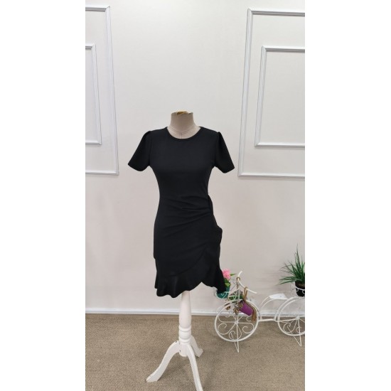 Kadın Kısa Kollu Bisiklet Yaka önden Volanlı Ithal Krep Elbise , 31983