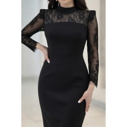 Kadın Uzun Kollu Balıkçı Yaka Dantel Detaylı Midi Ithal Krep Elbise , 31981 Kadın Uzun Kollu Balıkçı Yaka Dantel Detaylı Midi Ithal Krep Elbise , 31981