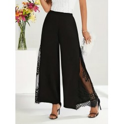 Kadın Yüksek Bel Yandan Dantelli Ithal Krep Pantolon , 32007 Kadın Yüksek Bel Yandan Dantelli Ithal Krep Pantolon , 32007